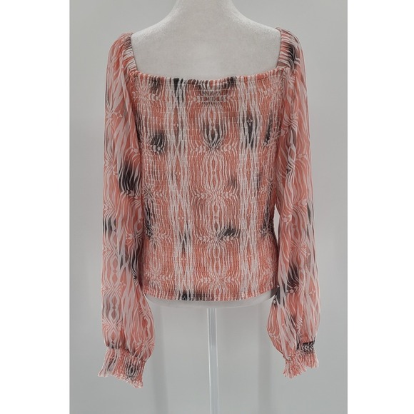 Anthropologie Coquette Smocked Square Neck Blouse Large Long Sleeve Pink Fairy - Picture 6 of 13